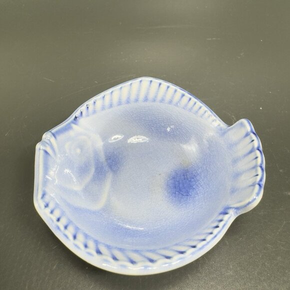 Blue Glazed Japanese Pottery Fish Dish Sushi Dip Plate Dish Bowl Small Stamped - Picture 7 of 13